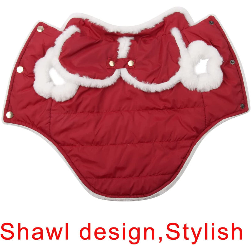 Shawl Design Fleece Lined Warm Dog Jacket For Puppy Winter Cold Weather,Soft Windproof Small Dog Coat-Paw Print Pad