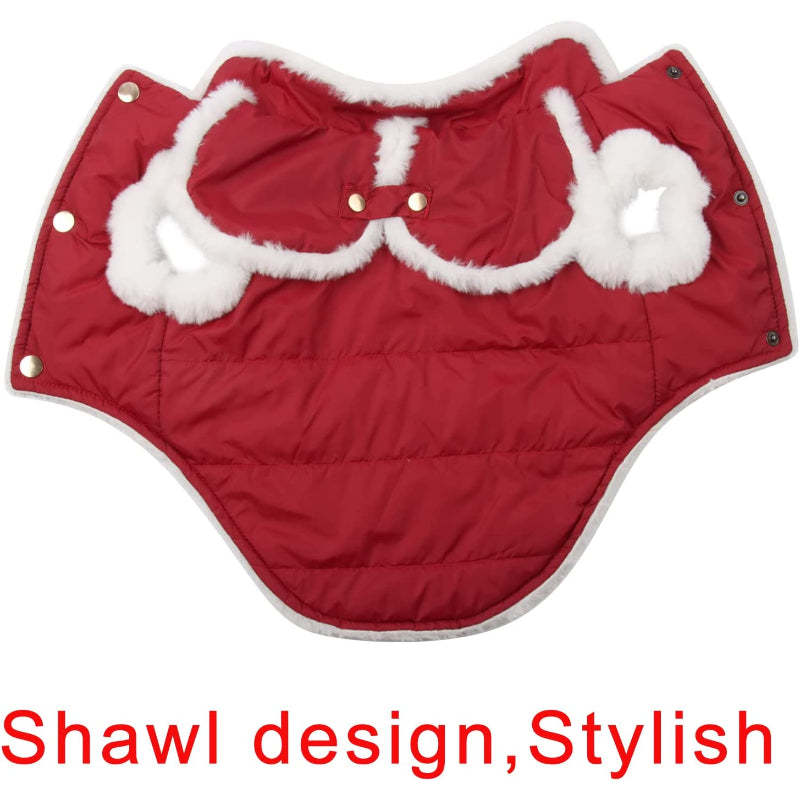 Shawl Design Fleece Lined Warm Dog Jacket For Puppy Winter Cold Weather,Soft Windproof Small Dog Coat-Paw Print Pad