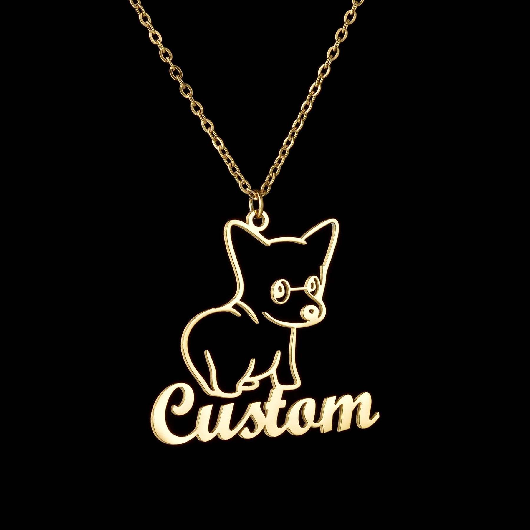 Custom Animal Outline Pendant Necklace With Name Design-Paw Print Pad