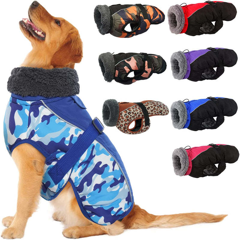 Extra Warm Dog Coat Reflective Adjustable Dog Jacket-Paw Print Pad