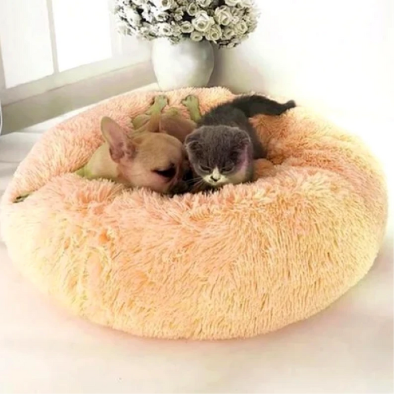 Cozy Faux Fur Dog and Cat Bed with High-Stretch Fabric-Paw Print Pad