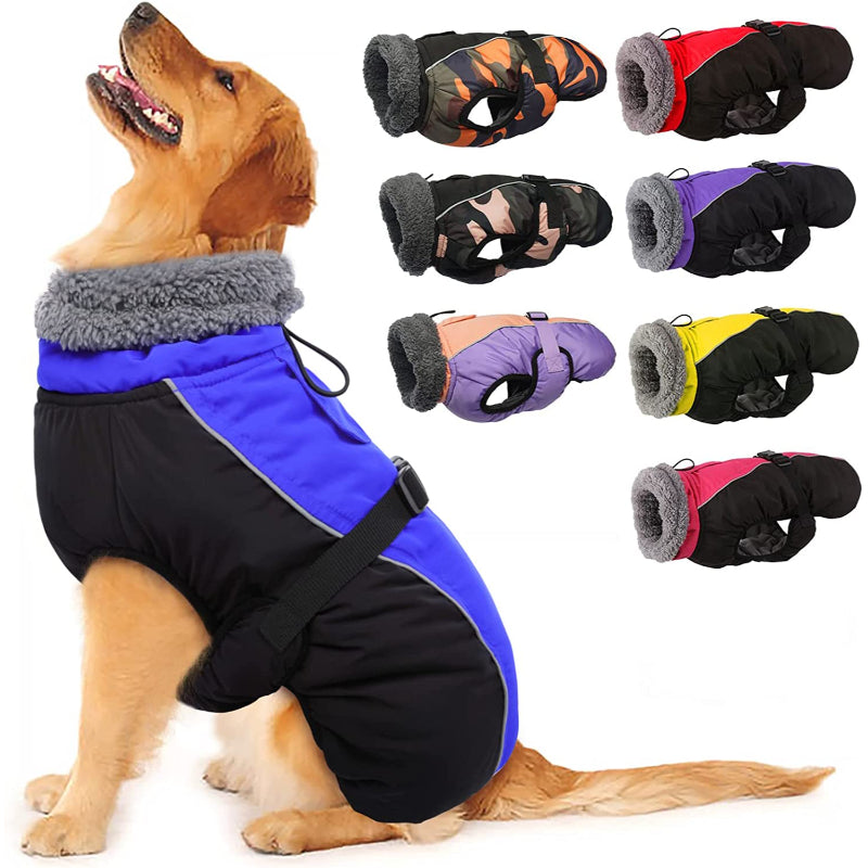 Extra Warm Dog Coat Reflective Adjustable Dog Jacket-Paw Print Pad