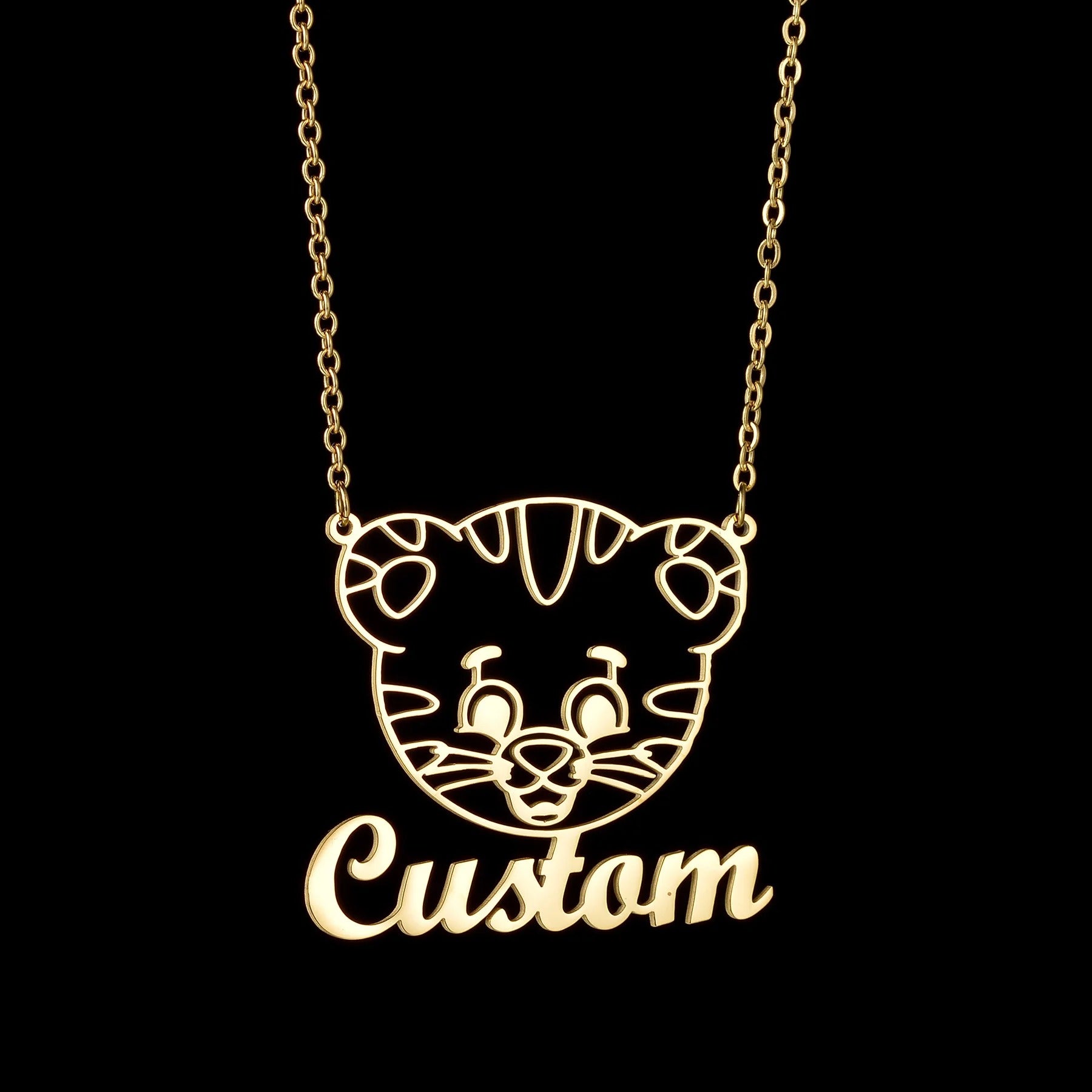 Custom Animal Outline Pendant Necklace With Name Design-Paw Print Pad