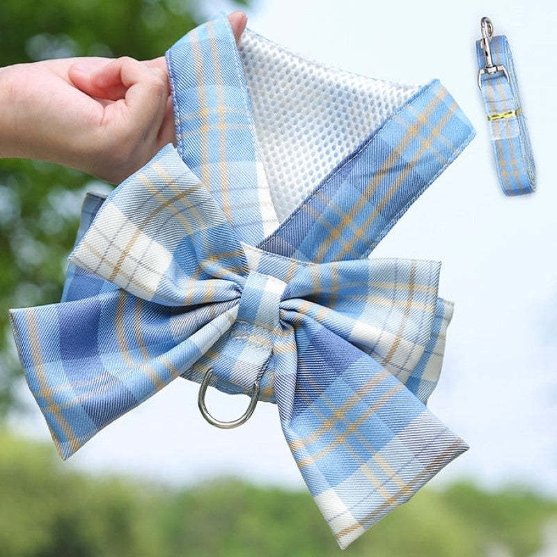 Plaid Harness Dress With Matching Leash-Paw Print Pad