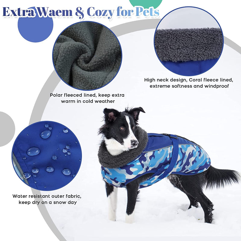 Extra Warm Dog Coat Reflective Adjustable Dog Jacket-Paw Print Pad