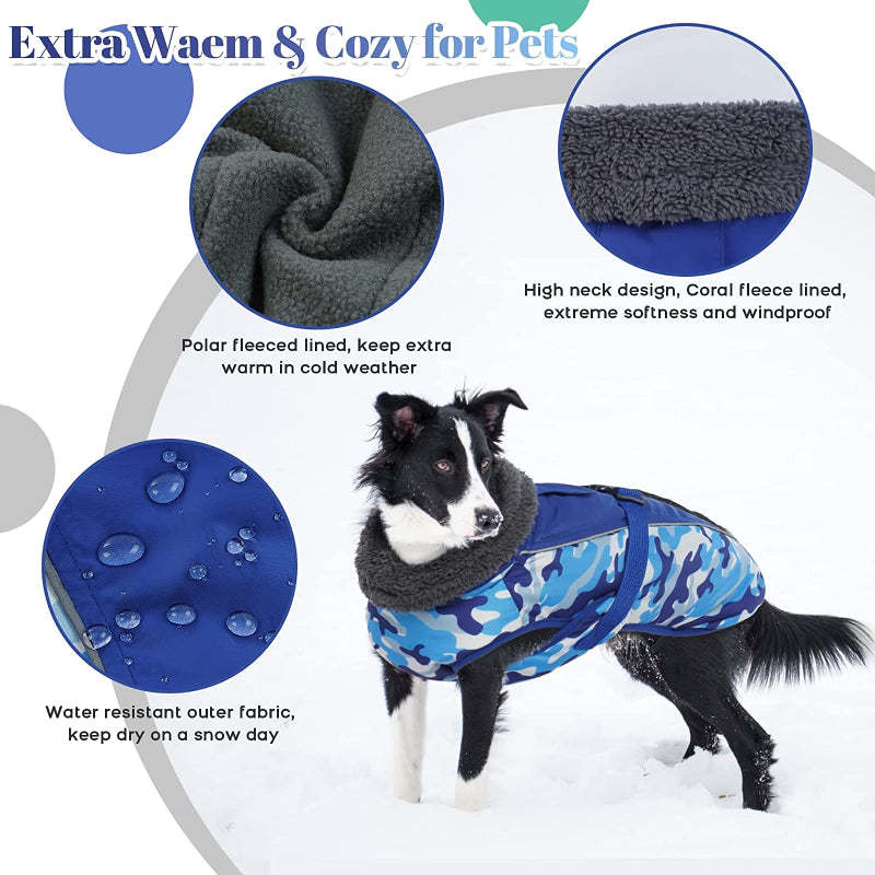 Extra Warm Dog Coat Reflective Adjustable Dog Jacket-Paw Print Pad