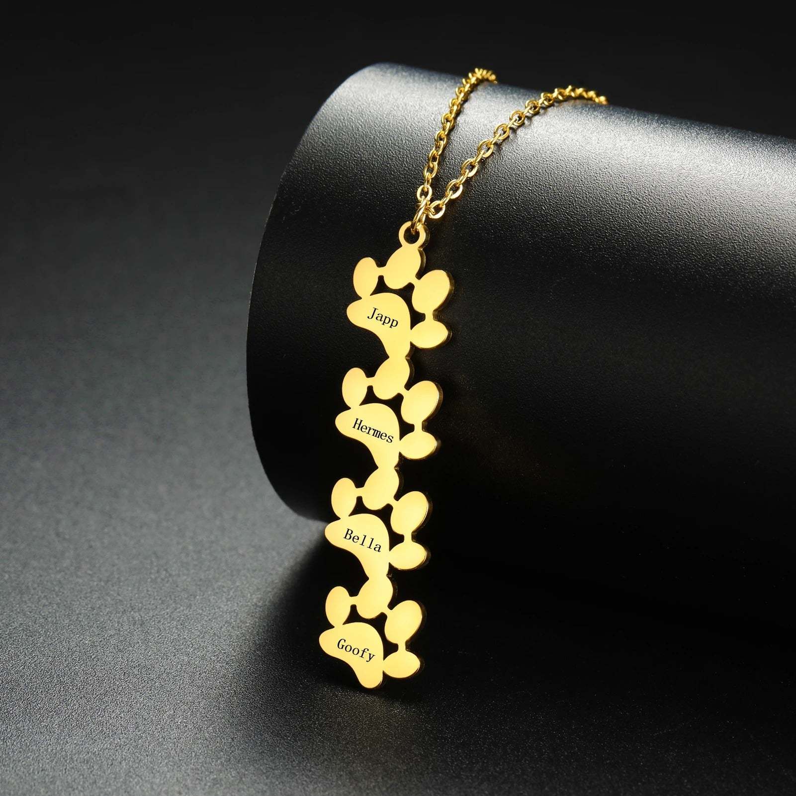 Custom Pet Name Paw Pendant Necklace-Paw Print Pad