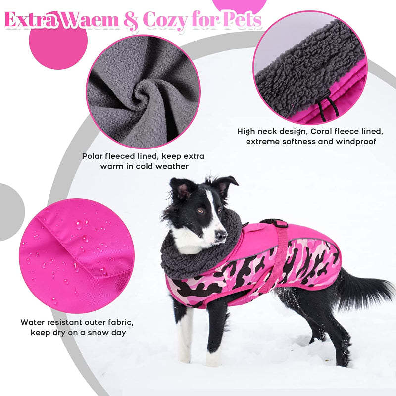 Extra Warm Dog Coat Reflective Adjustable Dog Jacket-Paw Print Pad