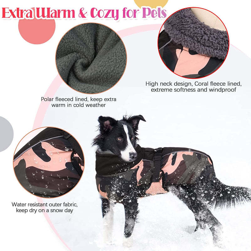 Extra Warm Dog Coat Reflective Adjustable Dog Jacket-Paw Print Pad