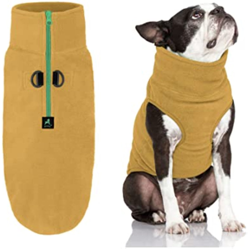 Warm Pullover Fleece Dog Jacket With O-Ring Leash-Paw Print Pad