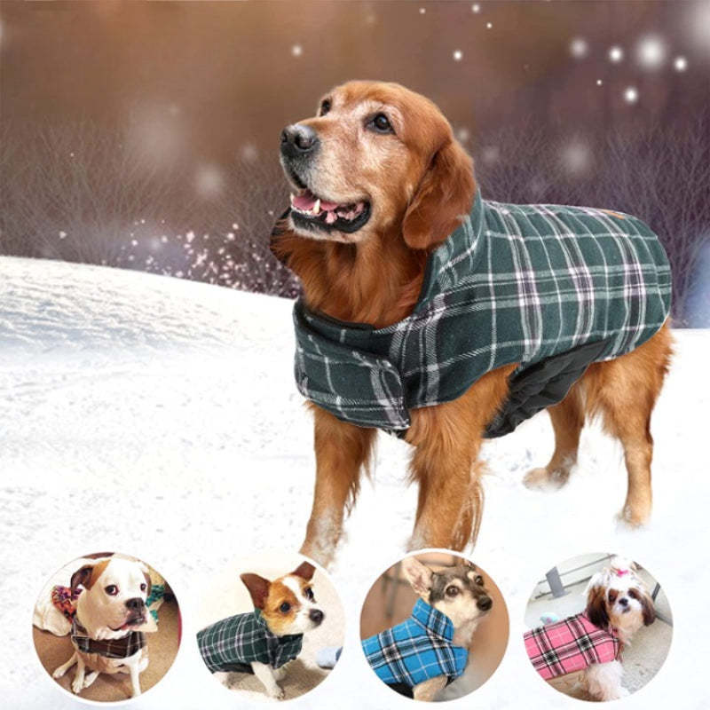 Warm Dog Coat, Reversible Dog Jacket Waterproof Dog Winter-Paw Print Pad
