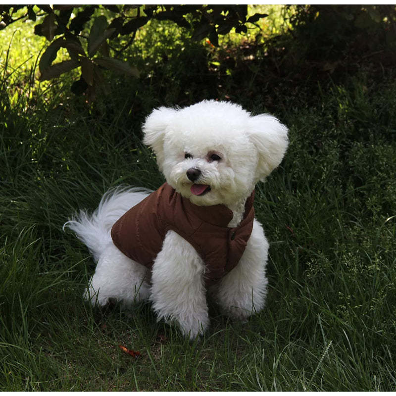 2 Layers Fleece Lined Warm Dog Jacket For Puppy Winter Cold Weather,Soft Windproof Small Dog Coat-Paw Print Pad