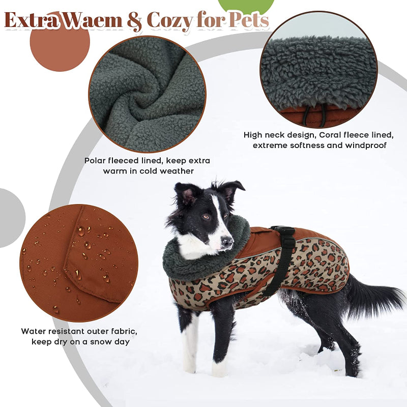 Extra Warm Dog Coat Reflective Adjustable Dog Jacket-Paw Print Pad