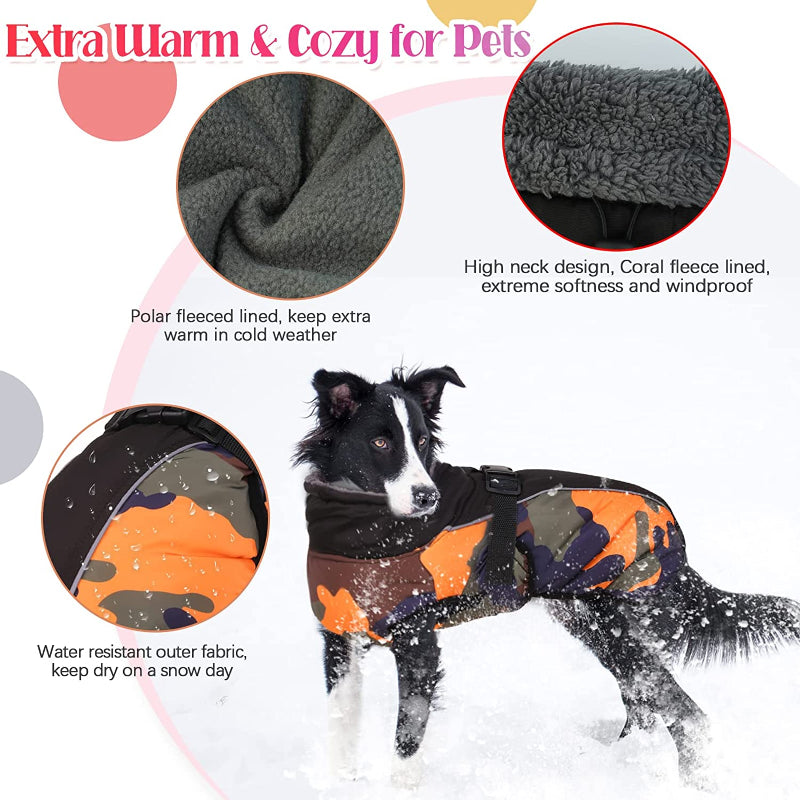 Extra Warm Dog Coat Reflective Adjustable Dog Jacket-Paw Print Pad