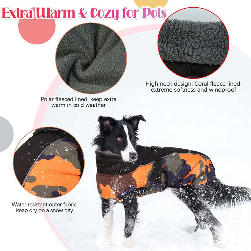 Extra Warm Dog Coat Reflective Adjustable Dog Jacket-Paw Print Pad