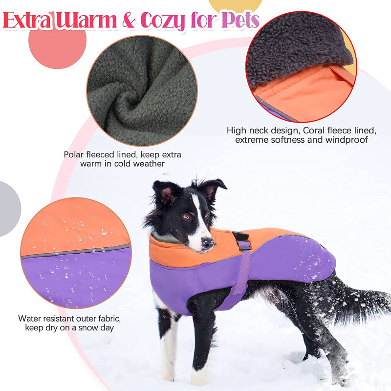 Extra Warm Dog Coat Reflective Adjustable Dog Jacket-Paw Print Pad