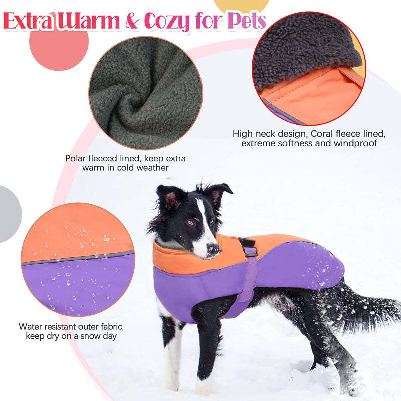 Extra Warm Dog Coat Reflective Adjustable Dog Jacket-Paw Print Pad