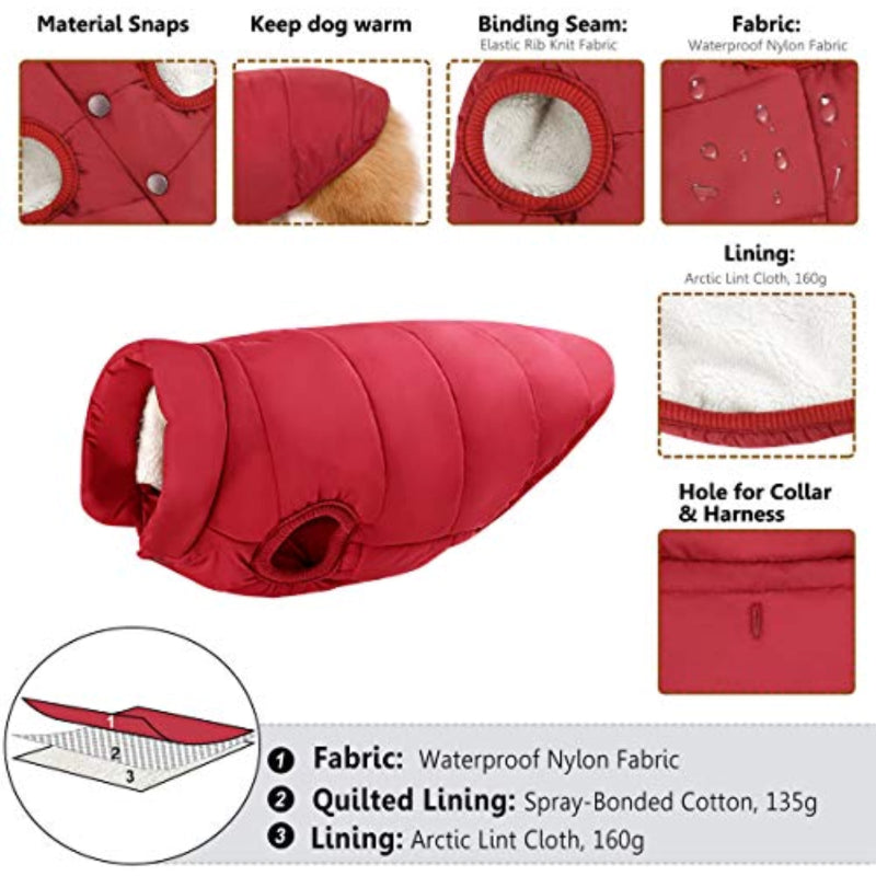 Windproof Dog Winter Coat Waterproof Dog Jacket Warm Dog-Paw Print Pad