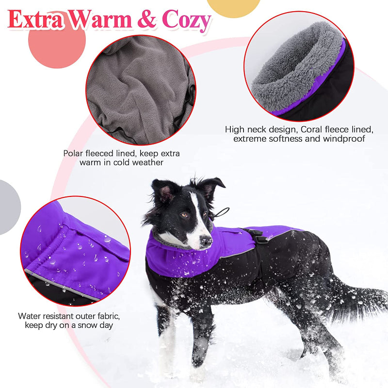 Extra Warm Dog Coat Reflective Adjustable Dog Jacket-Paw Print Pad