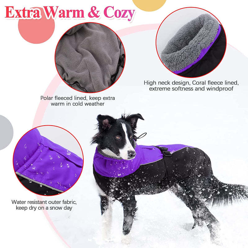 Extra Warm Dog Coat Reflective Adjustable Dog Jacket-Paw Print Pad