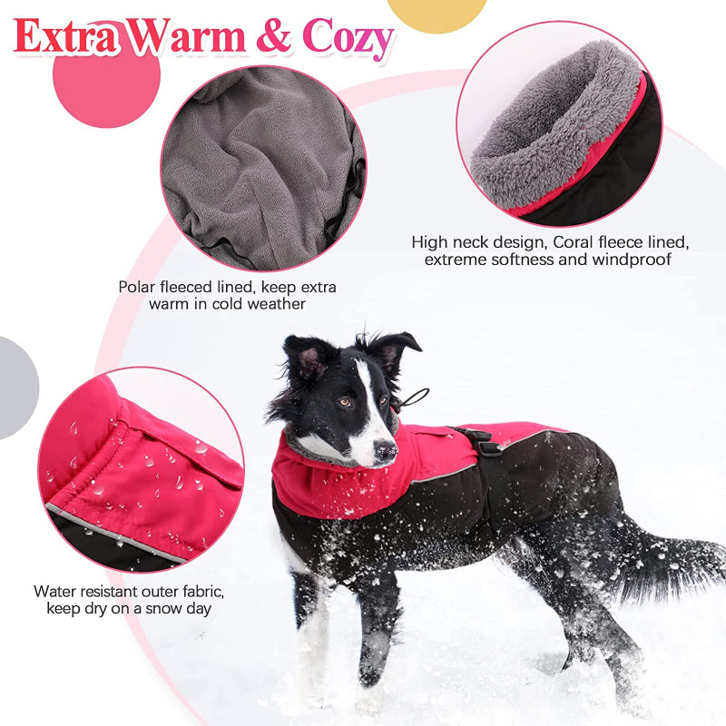 Extra Warm Dog Coat Reflective Adjustable Dog Jacket-Paw Print Pad