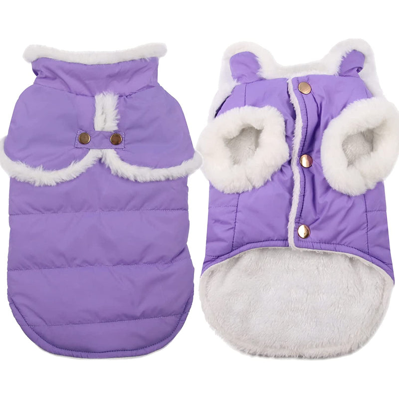 Shawl Design Fleece Lined Warm Dog Jacket For Puppy Winter Cold Weather,Soft Windproof Small Dog Coat-Paw Print Pad