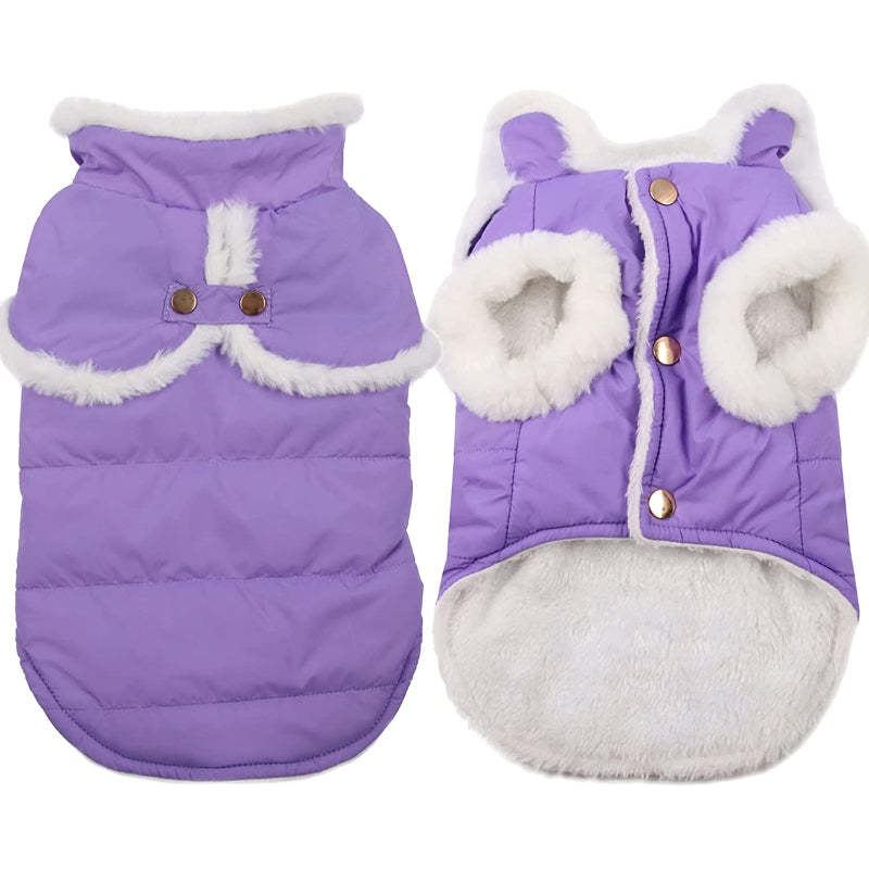 Shawl Design Fleece Lined Warm Dog Jacket For Puppy Winter Cold Weather,Soft Windproof Small Dog Coat-Paw Print Pad