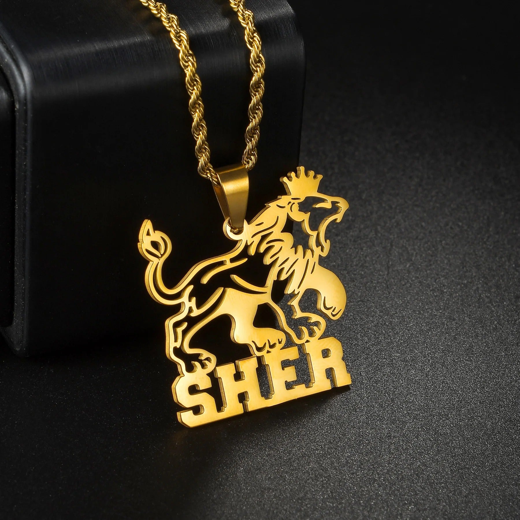 Custom Animal Outline Pendant Necklace With Name Design-Paw Print Pad