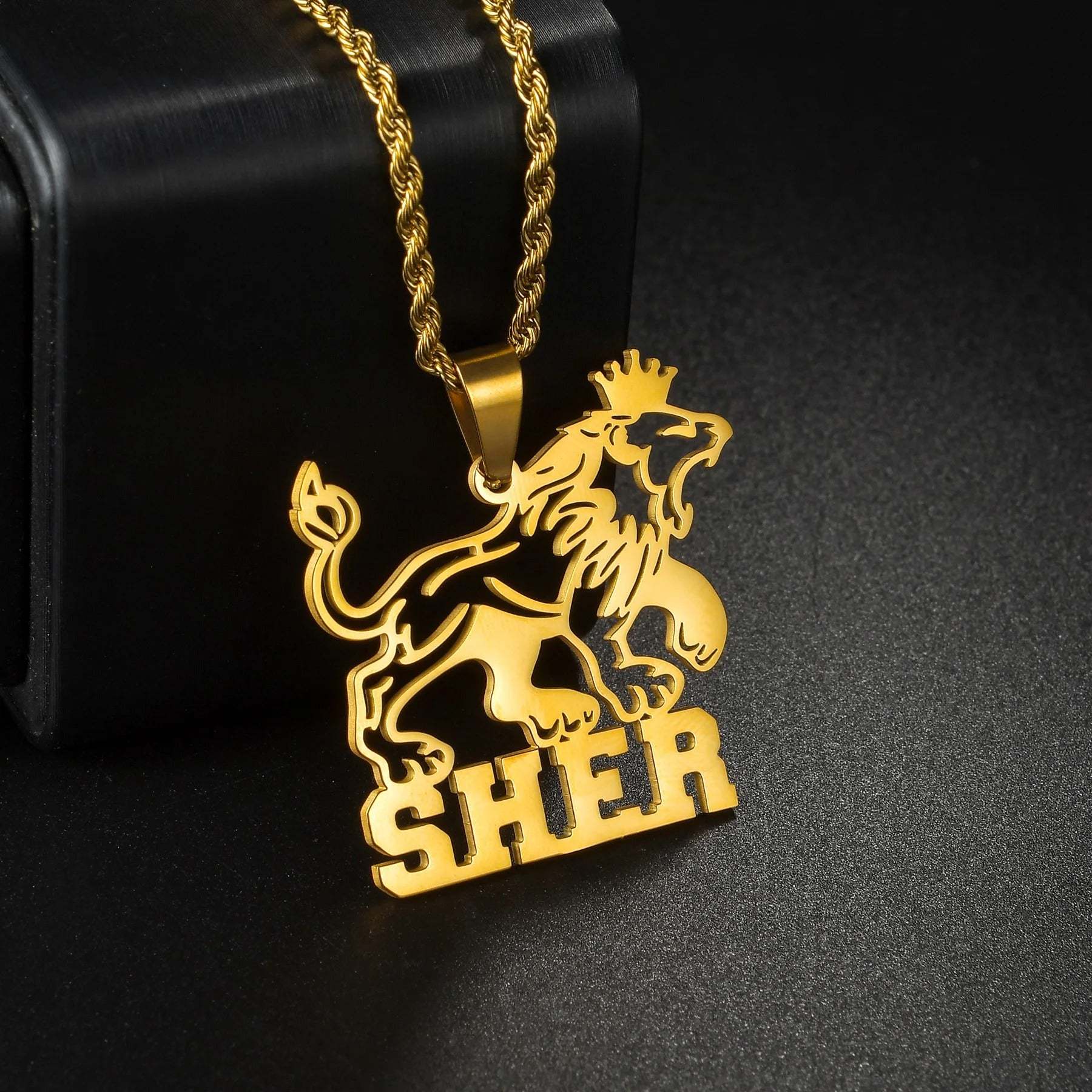 Custom Animal Outline Pendant Necklace With Name Design-Paw Print Pad