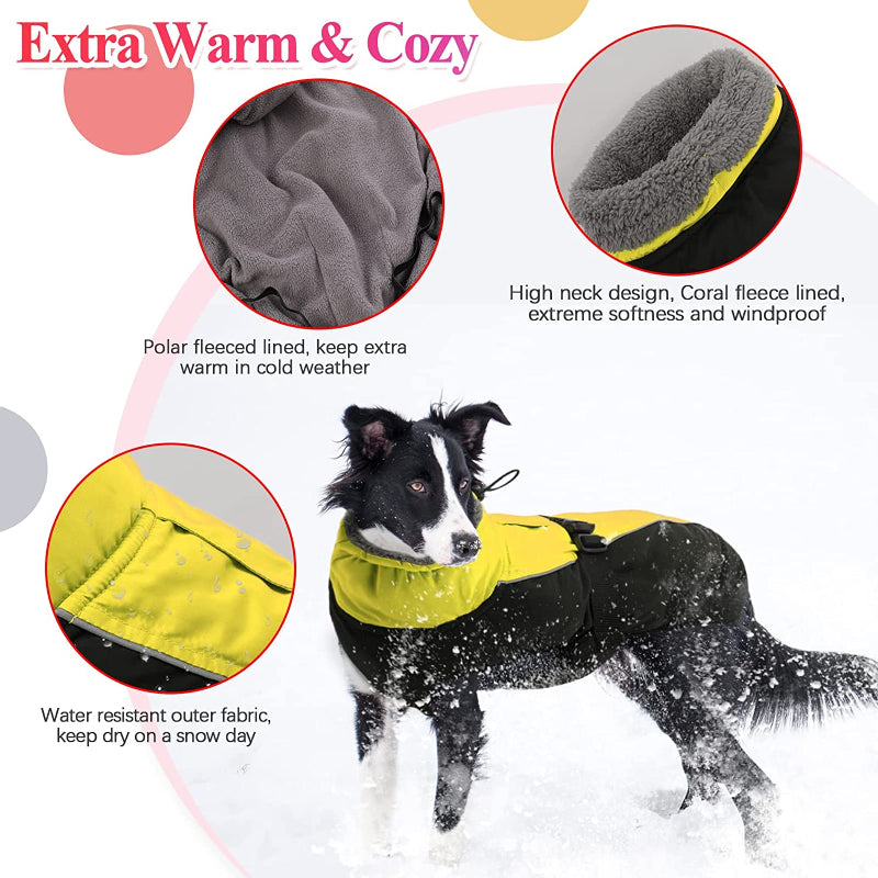 Extra Warm Dog Coat Reflective Adjustable Dog Jacket-Paw Print Pad