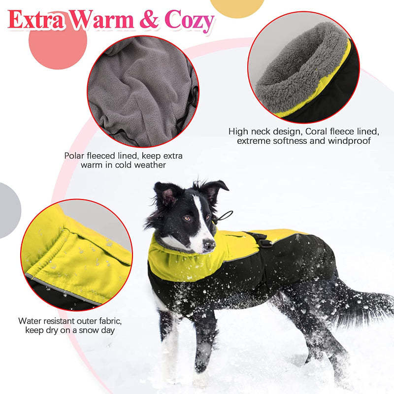 Extra Warm Dog Coat Reflective Adjustable Dog Jacket-Paw Print Pad