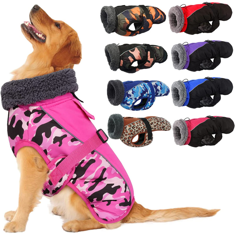 Extra Warm Dog Coat Reflective Adjustable Dog Jacket-Paw Print Pad