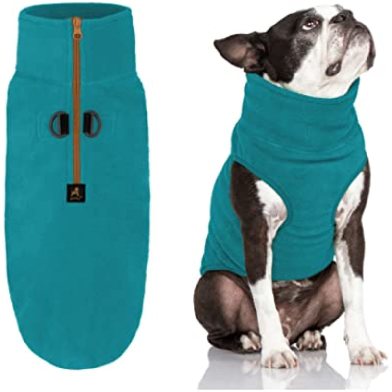 Warm Pullover Fleece Dog Jacket With O-Ring Leash-Paw Print Pad