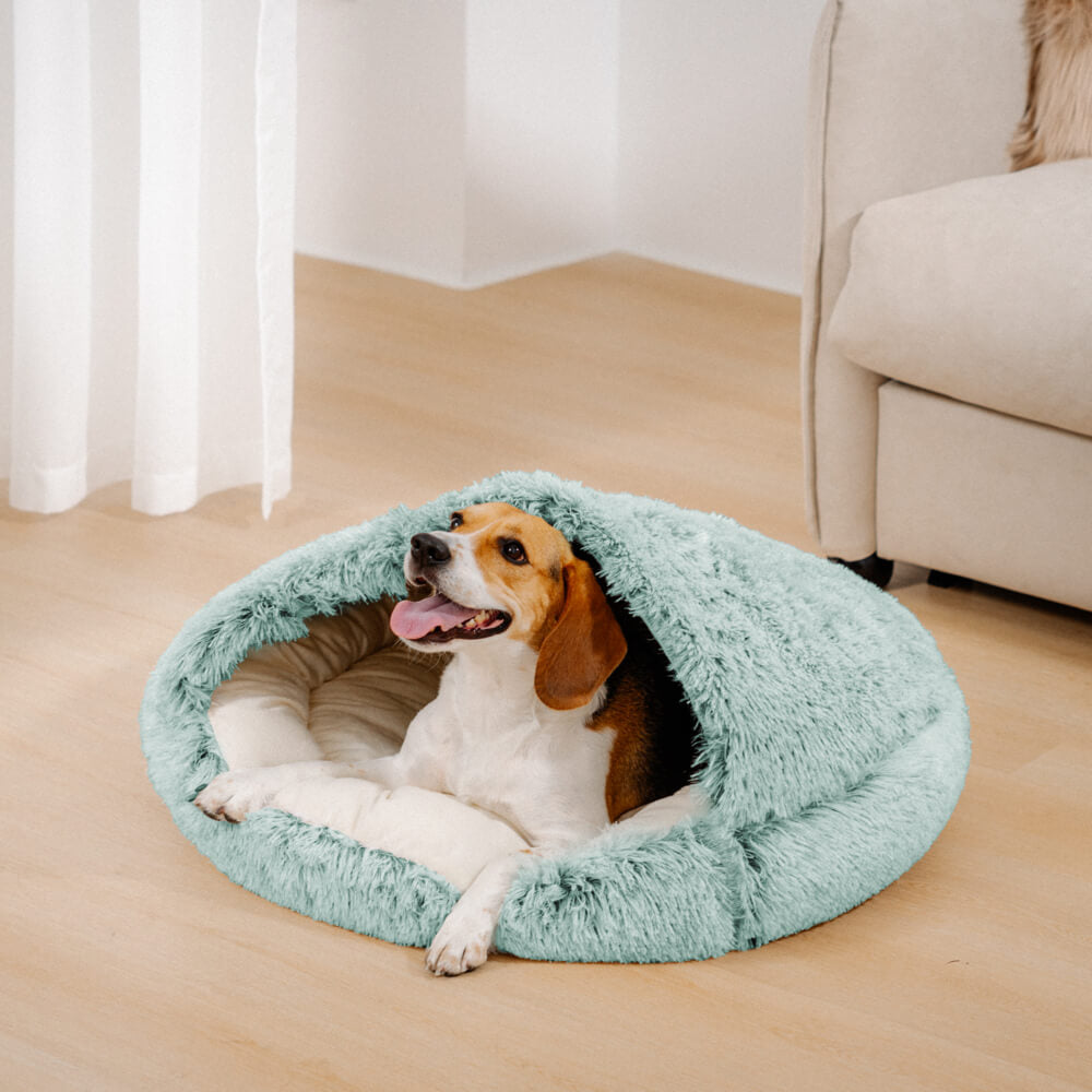 Plush Semi Enclosed Pet Nest Bed-Paw Print Pad