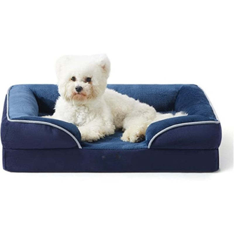 Plush Orthopedic Dog Bed With Bolstered Sides-Paw Print Pad