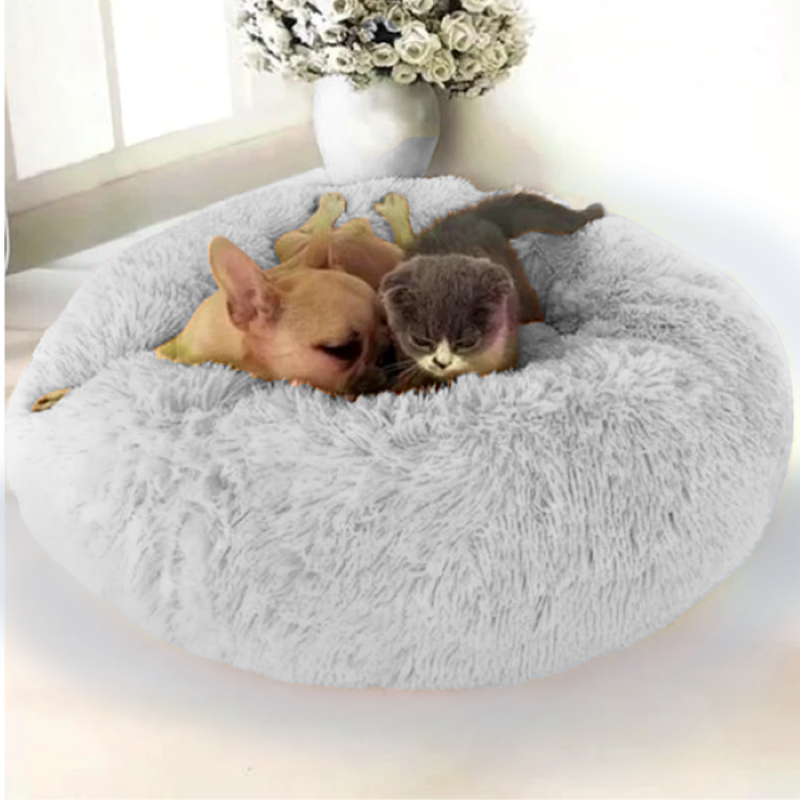 Cozy Faux Fur Dog and Cat Bed with High-Stretch Fabric-Paw Print Pad