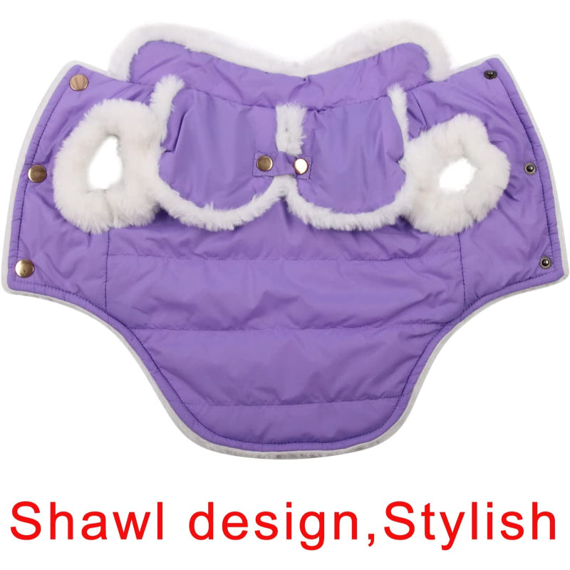 Shawl Design Fleece Lined Warm Dog Jacket For Puppy Winter Cold Weather,Soft Windproof Small Dog Coat-Paw Print Pad