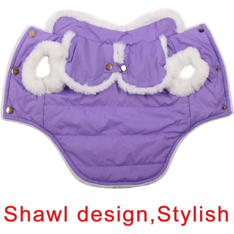 Shawl Design Fleece Lined Warm Dog Jacket For Puppy Winter Cold Weather,Soft Windproof Small Dog Coat-Paw Print Pad