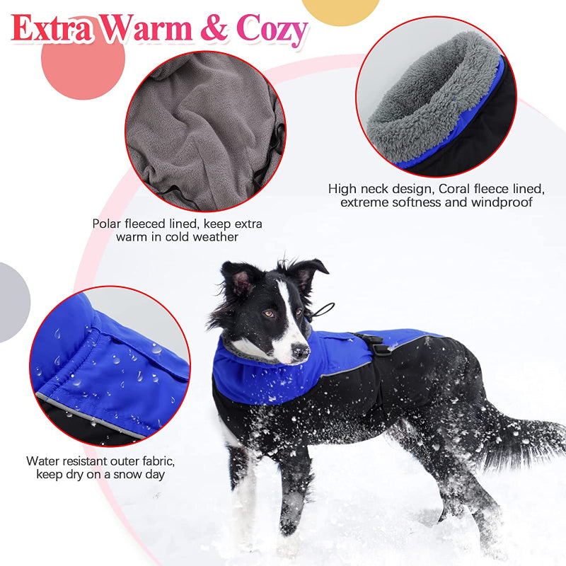 Extra Warm Dog Coat Reflective Adjustable Dog Jacket-Paw Print Pad