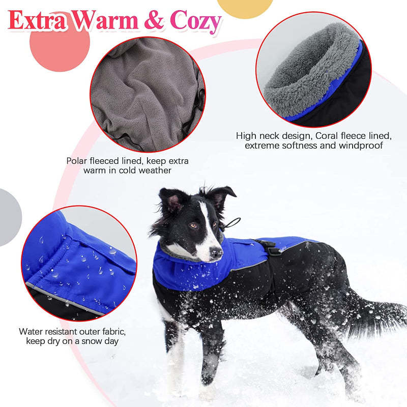 Extra Warm Dog Coat Reflective Adjustable Dog Jacket-Paw Print Pad