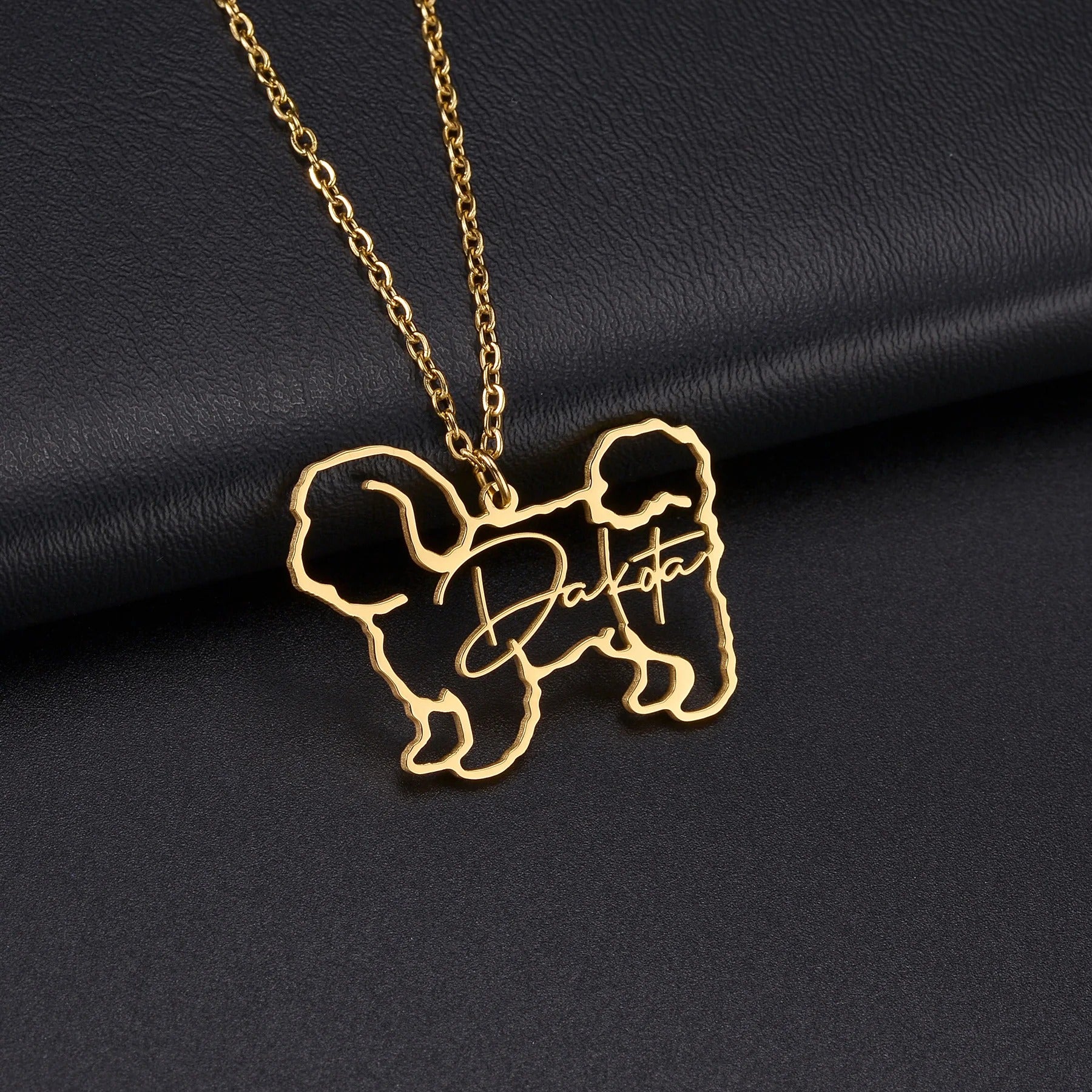 Custom Animal Outline Pendant Necklace With Name Design-Paw Print Pad