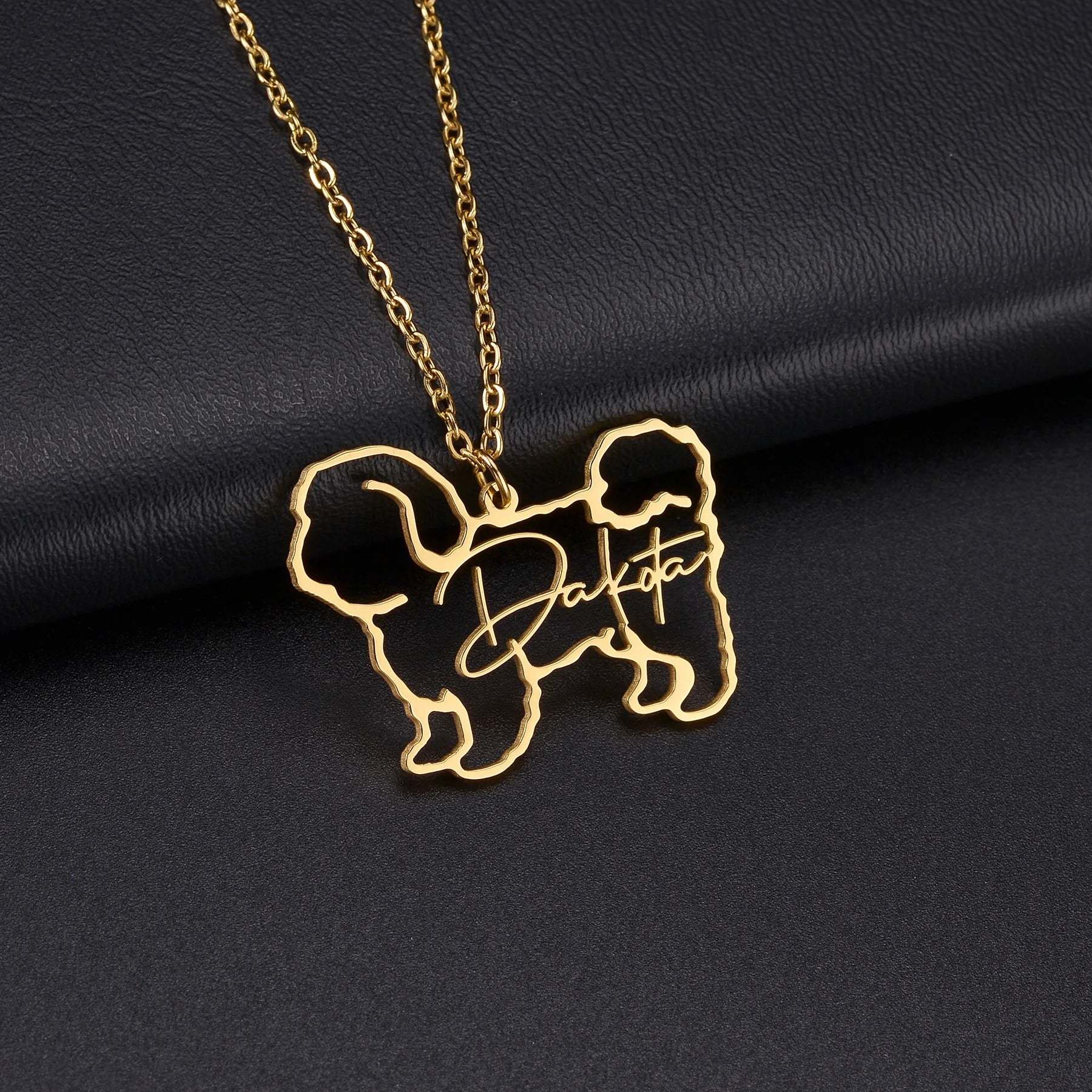 Custom Animal Outline Pendant Necklace With Name Design-Paw Print Pad