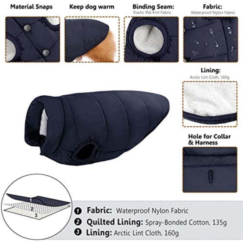 Windproof Dog Winter Coat Waterproof Dog Jacket Warm Dog-Paw Print Pad