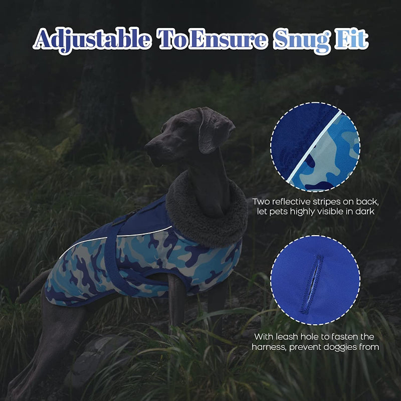 Extra Warm Dog Coat Reflective Adjustable Dog Jacket-Paw Print Pad