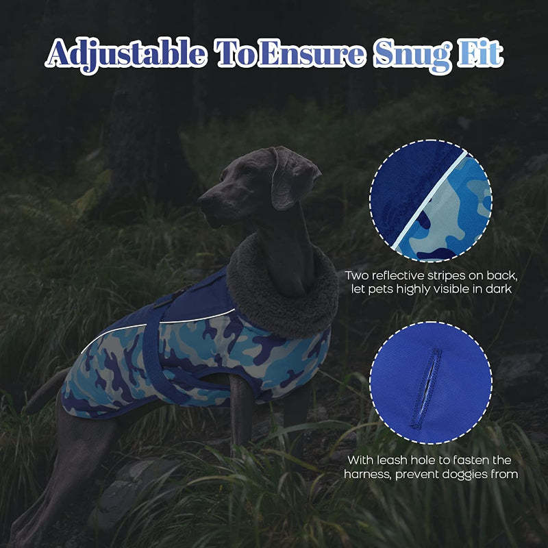 Extra Warm Dog Coat Reflective Adjustable Dog Jacket-Paw Print Pad