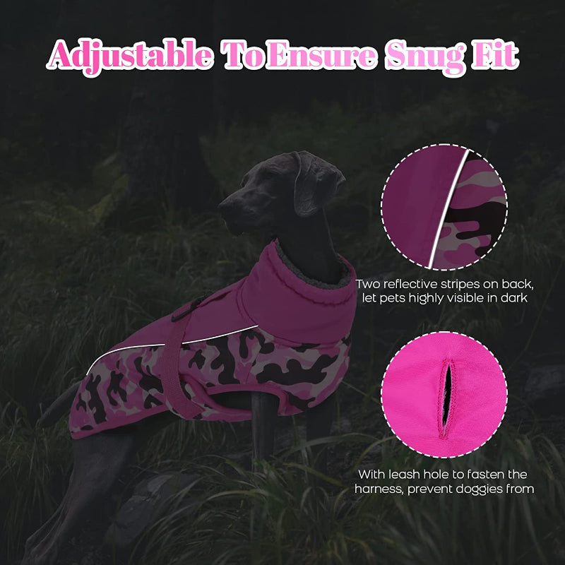 Extra Warm Dog Coat Reflective Adjustable Dog Jacket-Paw Print Pad