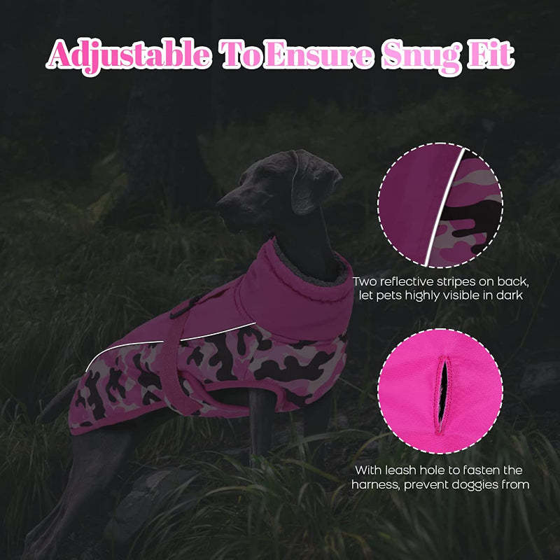 Extra Warm Dog Coat Reflective Adjustable Dog Jacket-Paw Print Pad