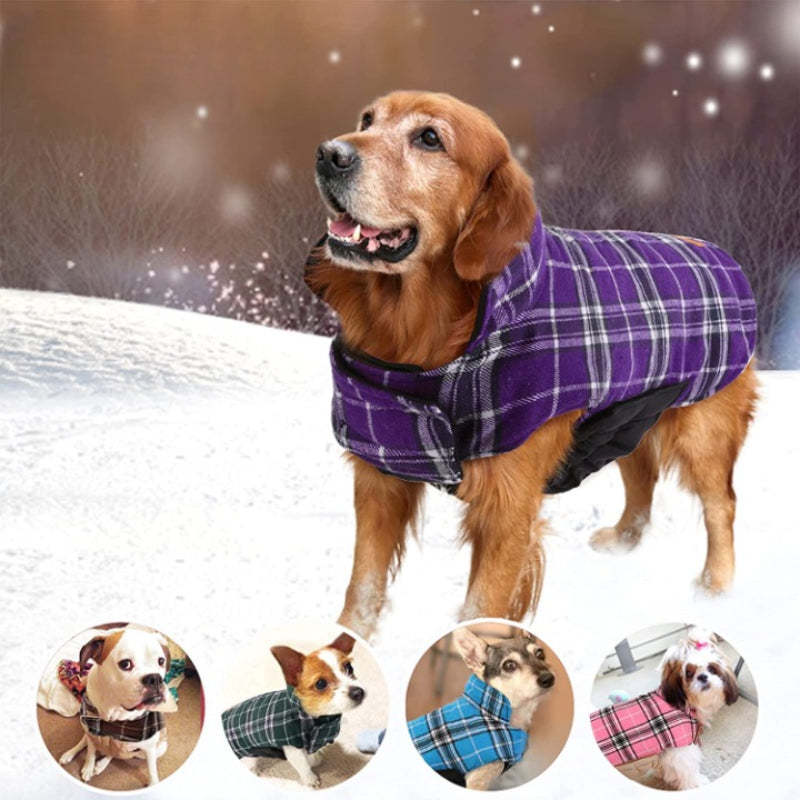 Warm Dog Coat, Reversible Dog Jacket Waterproof Dog Winter-Paw Print Pad