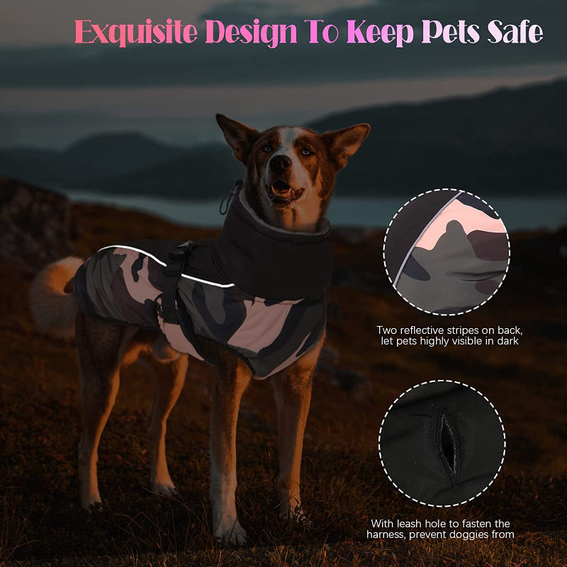 Extra Warm Dog Coat Reflective Adjustable Dog Jacket-Paw Print Pad