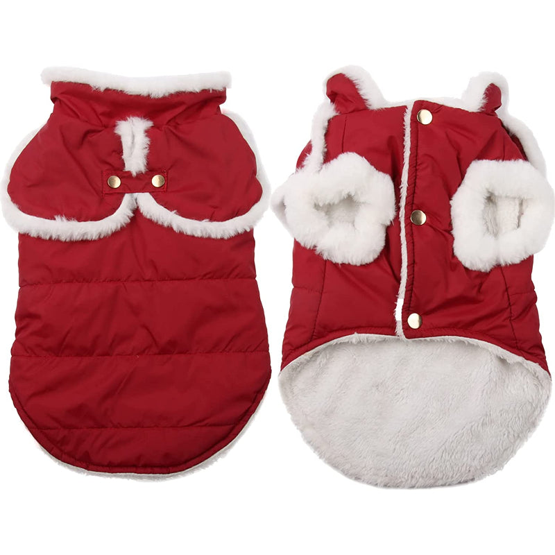 Shawl Design Fleece Lined Warm Dog Jacket For Puppy Winter Cold Weather,Soft Windproof Small Dog Coat-Paw Print Pad